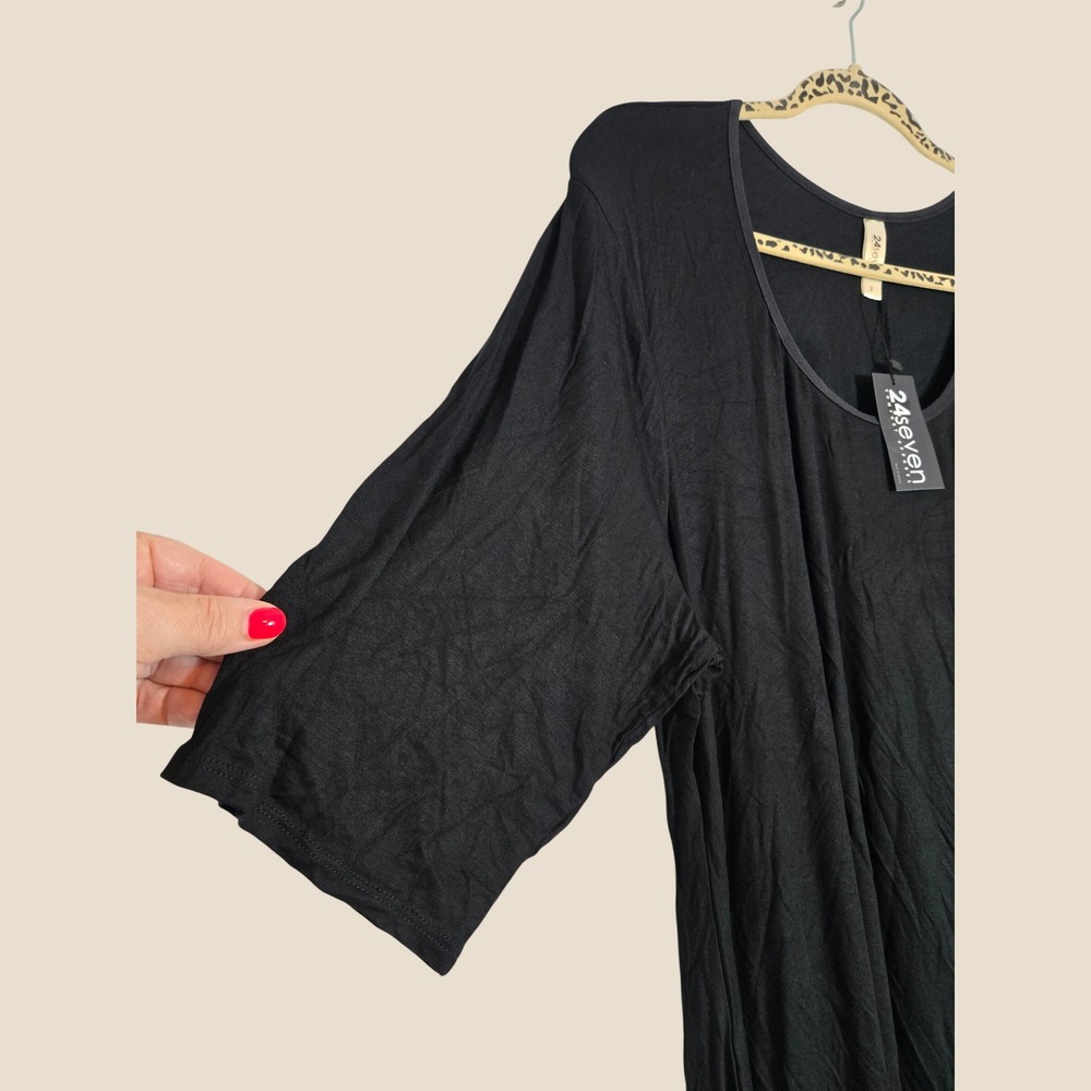 24seven Comfort Apparel Womens 3X Black Tunic Dress 3/4 Sleeve Scoop Neck New - Picture 4 of 14